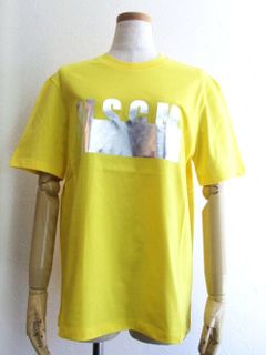 《LADIES》 シルバー ロゴプリント コットン T-シャツ (イエロー)MDM162-184299