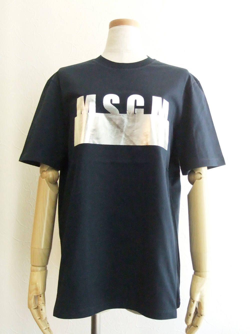 MSGM - 《LADIES》 シルバー ロゴプリント コットン T-シャツ