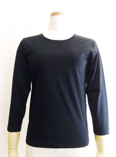 7分袖 クルーネック コットン Tシャツ (ネイビー)