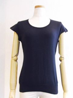 CARLY 30G キャップスリーブ コットン ニット (NAVY)