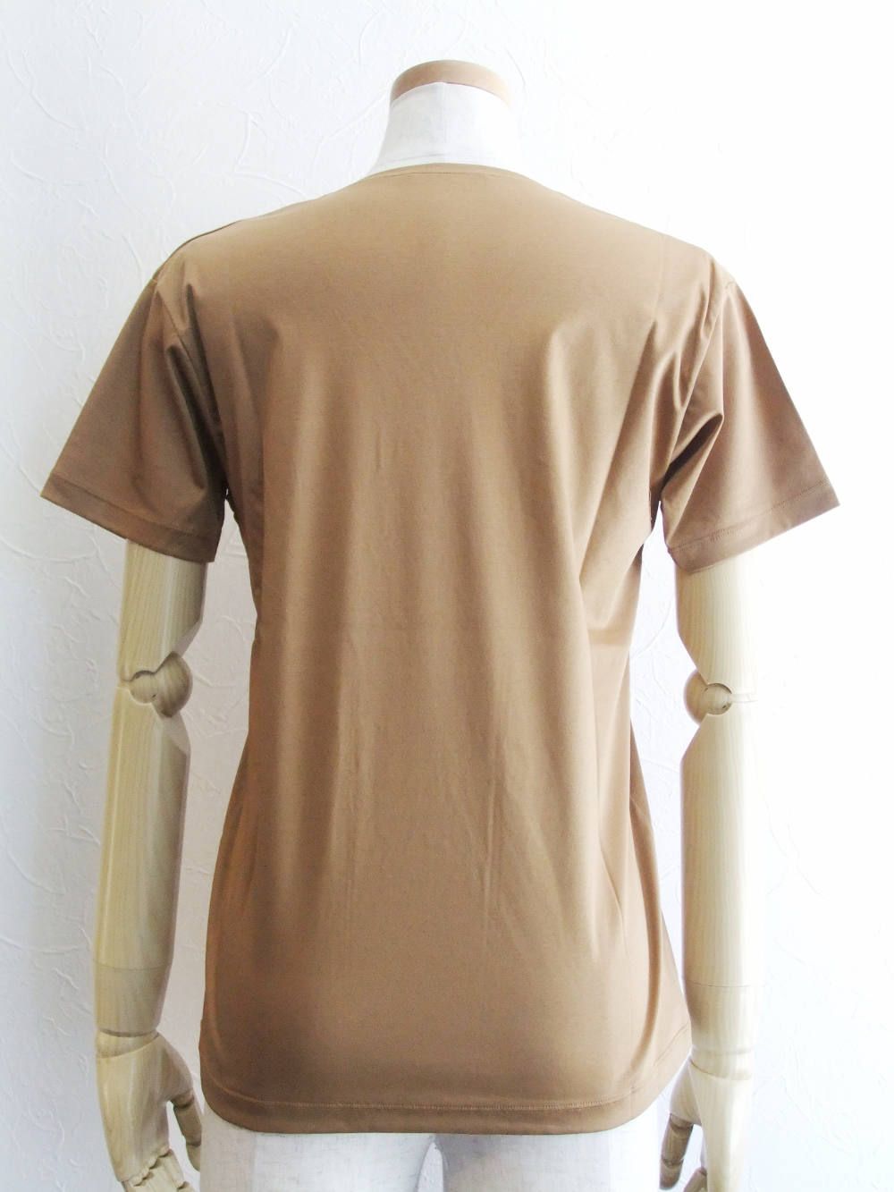 半袖 Vネック コットン Tシャツ (キャメル)