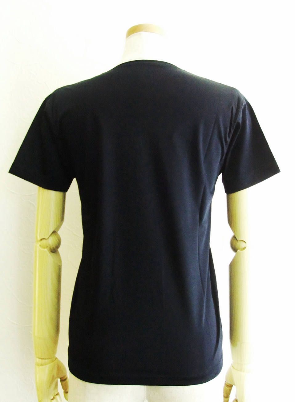 半袖 Vネック コットン Tシャツ (ネイビー)