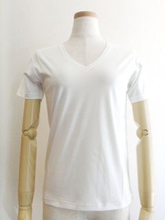 半袖 Vネック コットン Tシャツ (ホワイト)