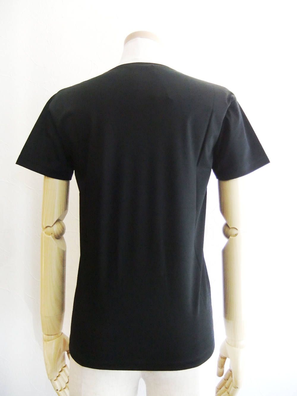 半袖 Vネック コットン Tシャツ (ブラック)