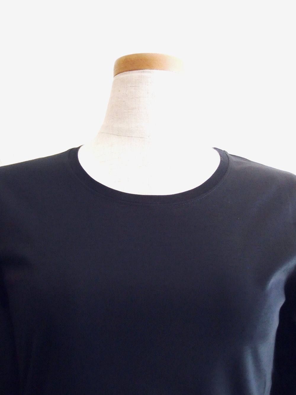 7分袖 クルーネック コットン Tシャツ (ネイビー)