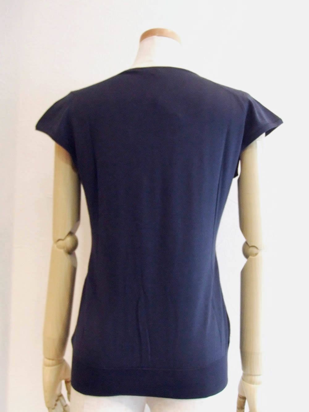 CARLY 30G キャップスリーブ コットン ニット (NAVY)