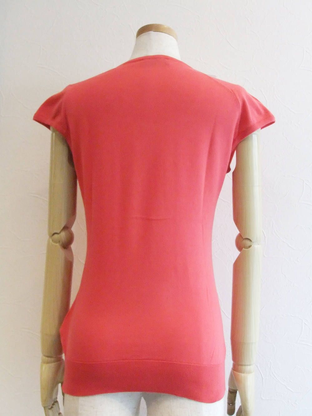 CARLY 30G キャップスリーブ コットン ニット (RUCHE RED)