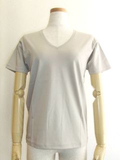 半袖 Vネック コットン Tシャツ (グレージュ)