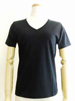 半袖 Vネック コットン Tシャツ (ネイビー)