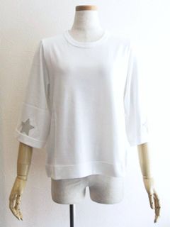 レザー スター ★パッチ 7分袖 Tシャツ BB82-930(ホワイト)