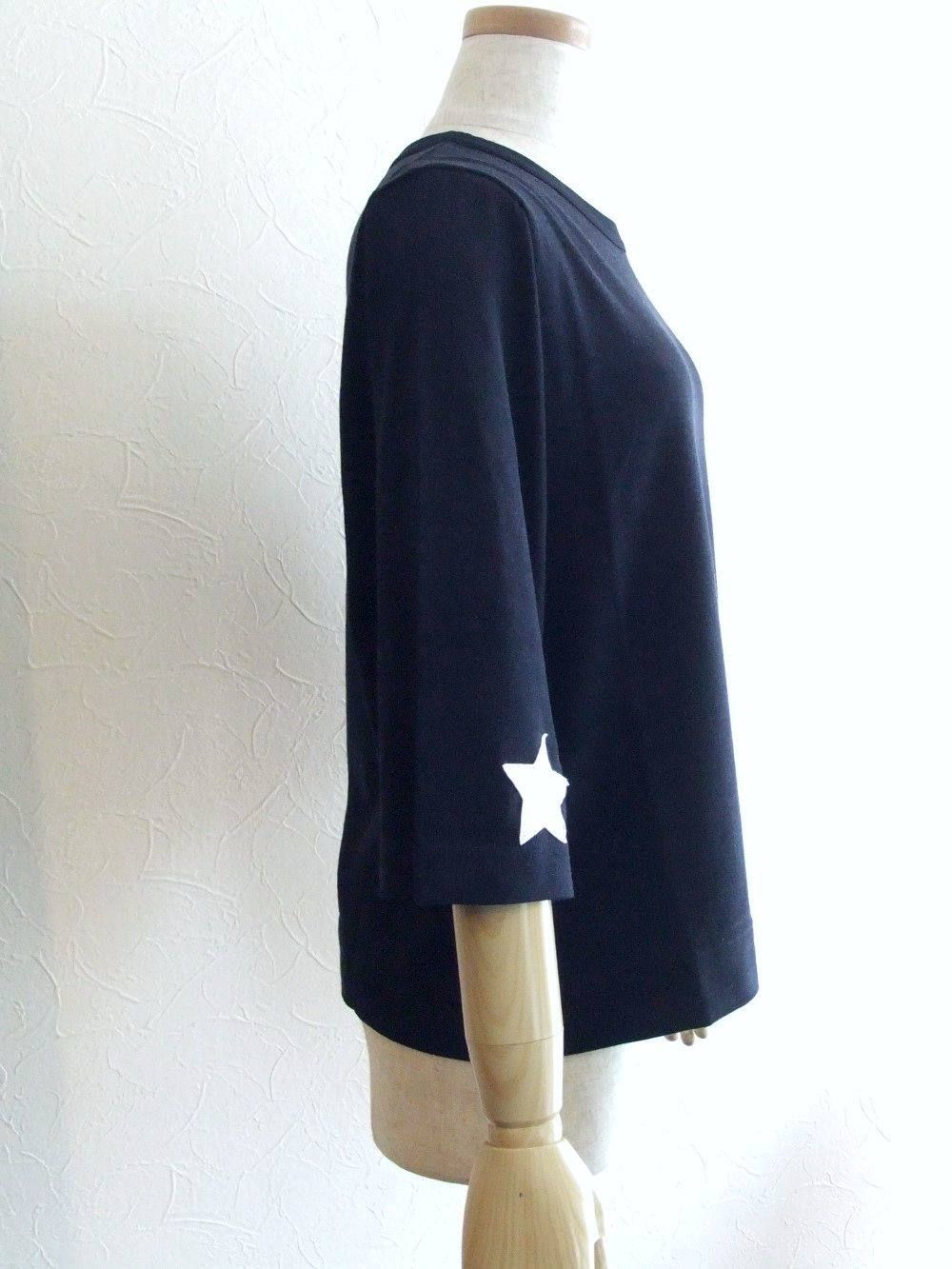 レザー スター ★パッチ 7分袖 Tシャツ BB82-930(ネイビー)
