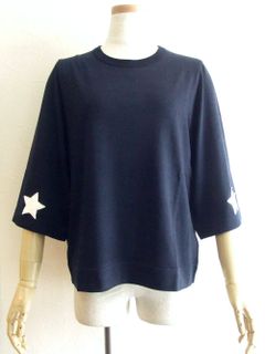 レザー スター ★パッチ 7分袖 Tシャツ BB82-930(ネイビー)