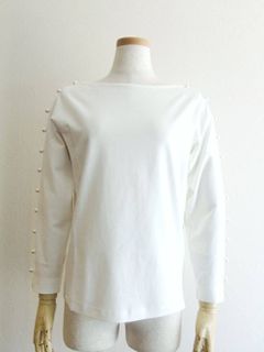 パール スリーブ 長袖 Tシャツ(ホワイト)182019