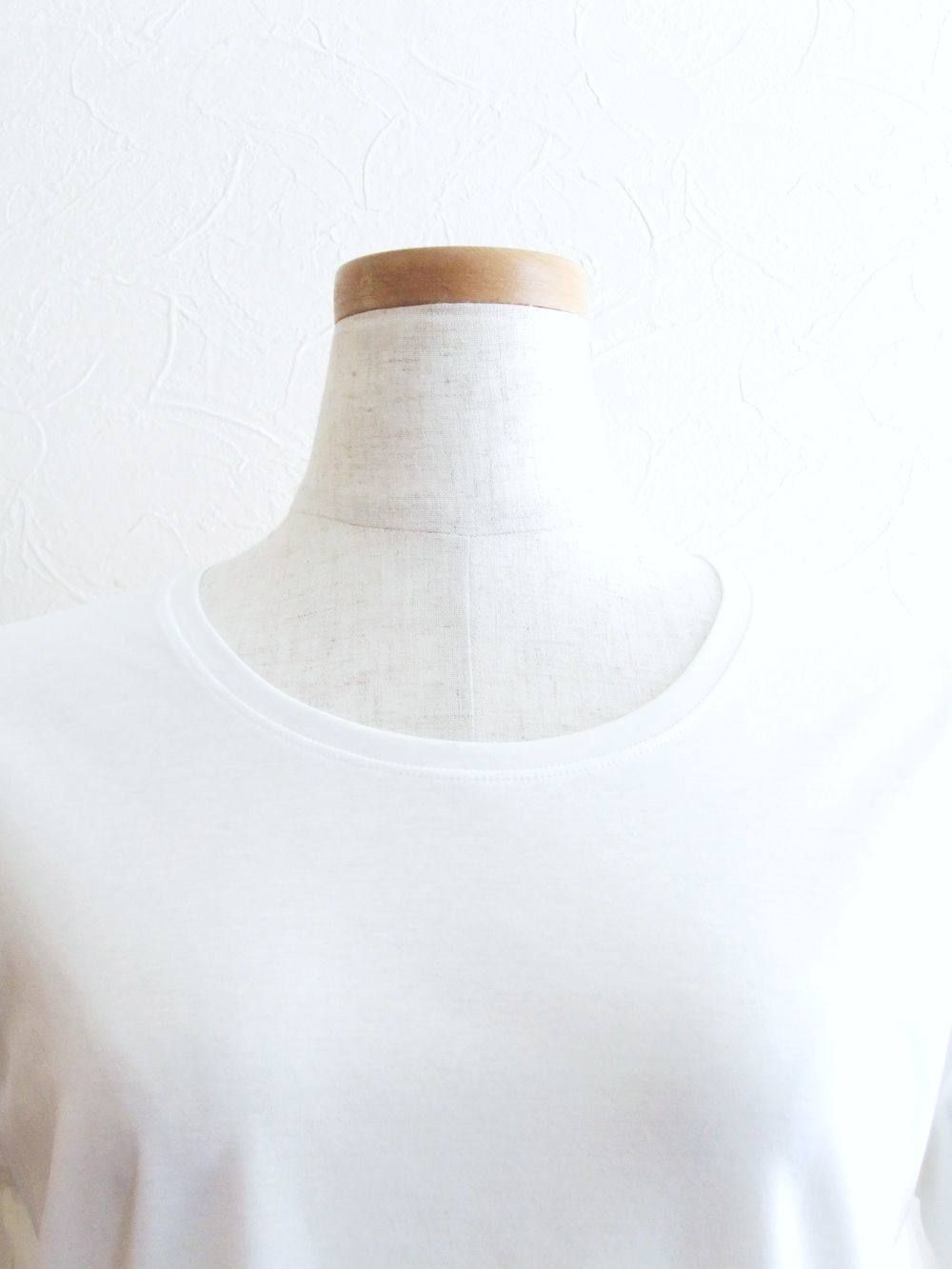 7分袖  クルーネック コットン Tシャツ (ホワイト)