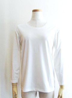 7分袖  クルーネック コットン Tシャツ (ホワイト)