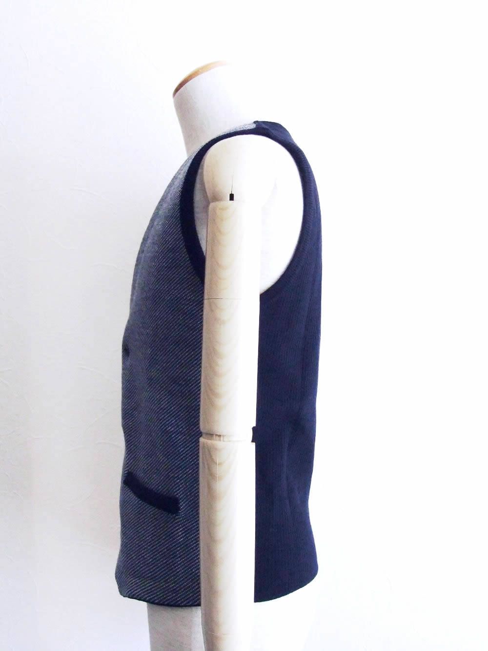 ダブル ウール ニット6Bベスト(NAVY)   LGSM41-51046