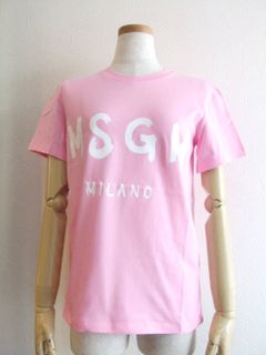 《LADIES》 手描き ロゴプリント コットン T-シャツ (ピンク)  MDM60-195298