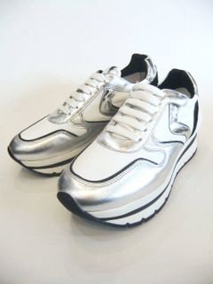 〈LADIES〉 MAY POWER  ナイロン×レザー  スニーカー (ホワイト×ブラック×シルバー)   1Q28
