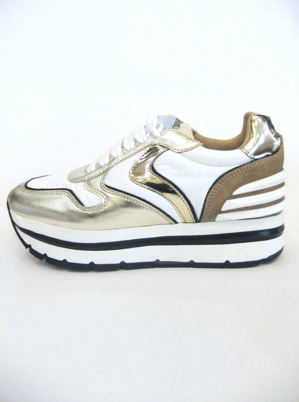 〈LADIES〉 MAY POWER  ナイロン×レザー  スニーカー (ホワイト×ブラック×ゴールド)   1Q27