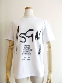 《LADIES》 手描き ロゴ+ CITY ロゴプリント コットン Tシャツ (ホワイト)  MDM174-195298