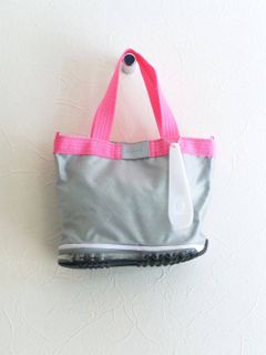 シルキーポリエステル トートバッグ N-TYPE  (グレー×ピンク)