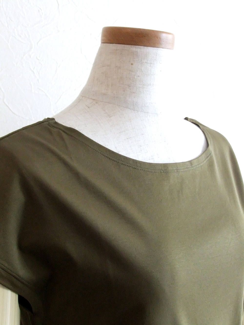 フレンチスリーブ コットン Tシャツ (オリーブグリーン)
