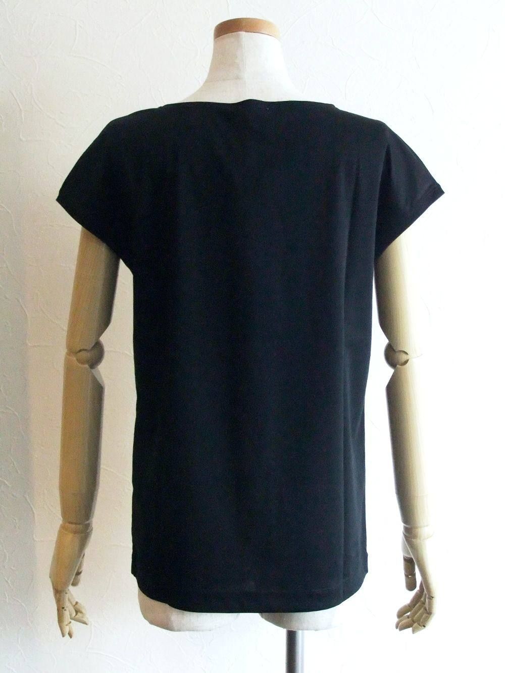 フレンチスリーブ コットン Tシャツ (ブラック)