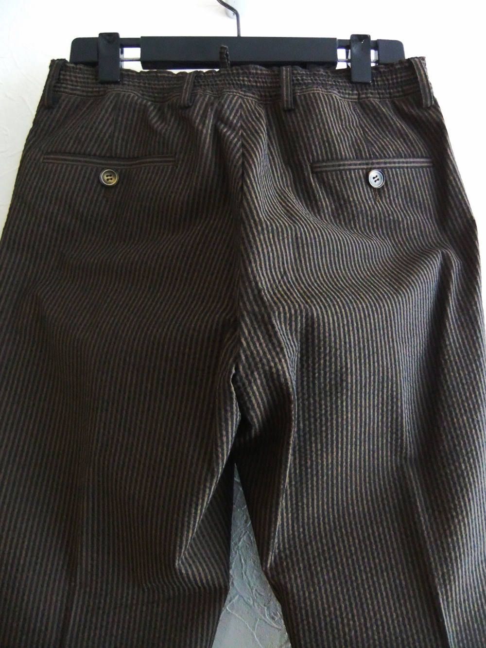 ストライプ柄 シアサッカー パンツ (BROWN) AG297