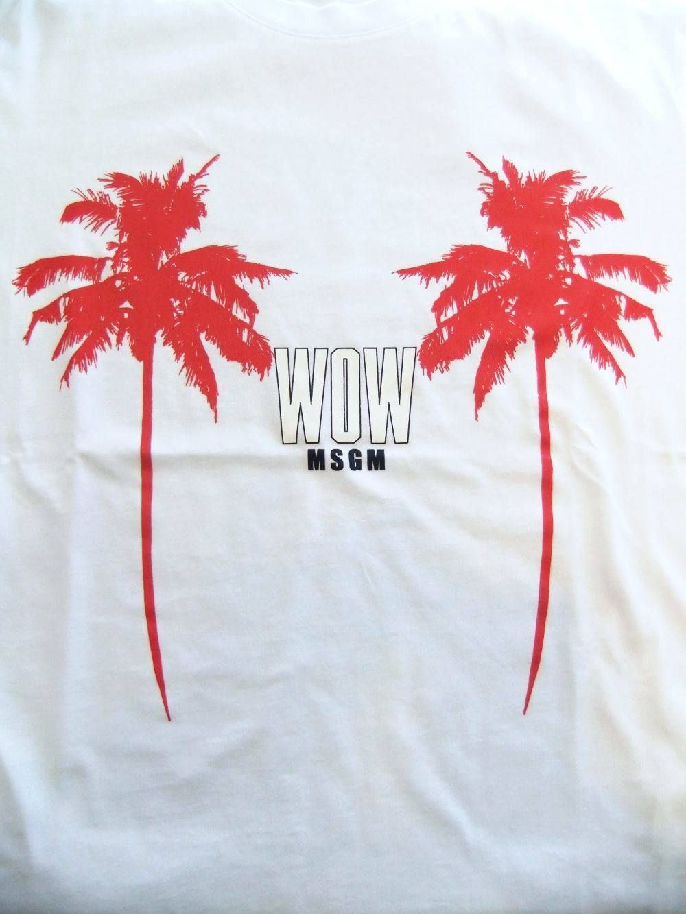 《LADIES》 WOW + ヤシの木プリント コットン Tシャツ (ホワイト)  MDM166-195296