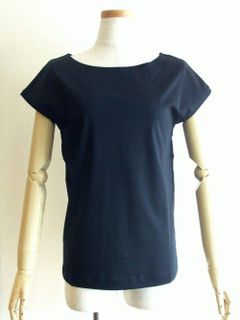フレンチスリーブ コットン Tシャツ (ネイビー)