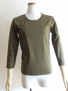 7分袖 クルーネック コットン Tシャツ (オリーブグリーン)