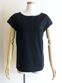 フレンチスリーブ コットン Tシャツ (ブラック)