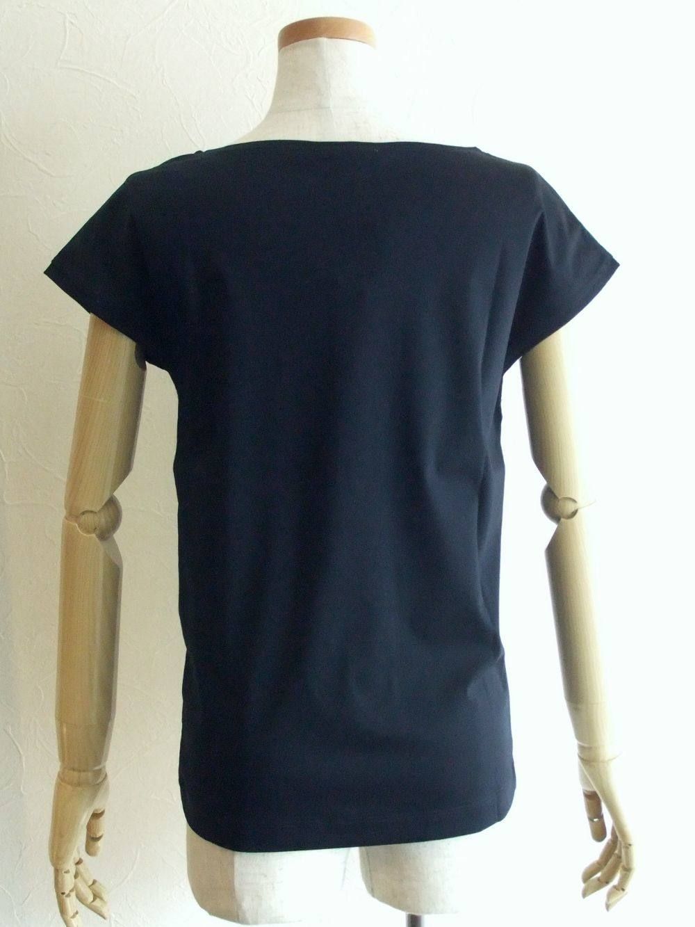 フレンチスリーブ コットン Tシャツ (ネイビー)