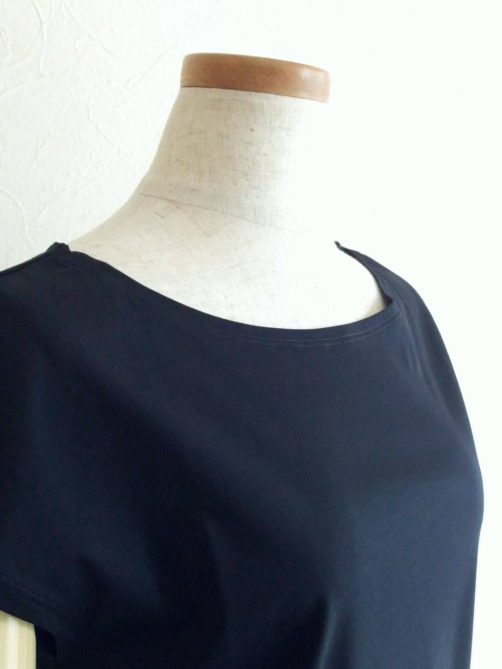 フレンチスリーブ コットン Tシャツ (ネイビー)