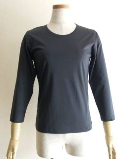 7分袖 クルーネック コットン Tシャツ (ダークグレー)
