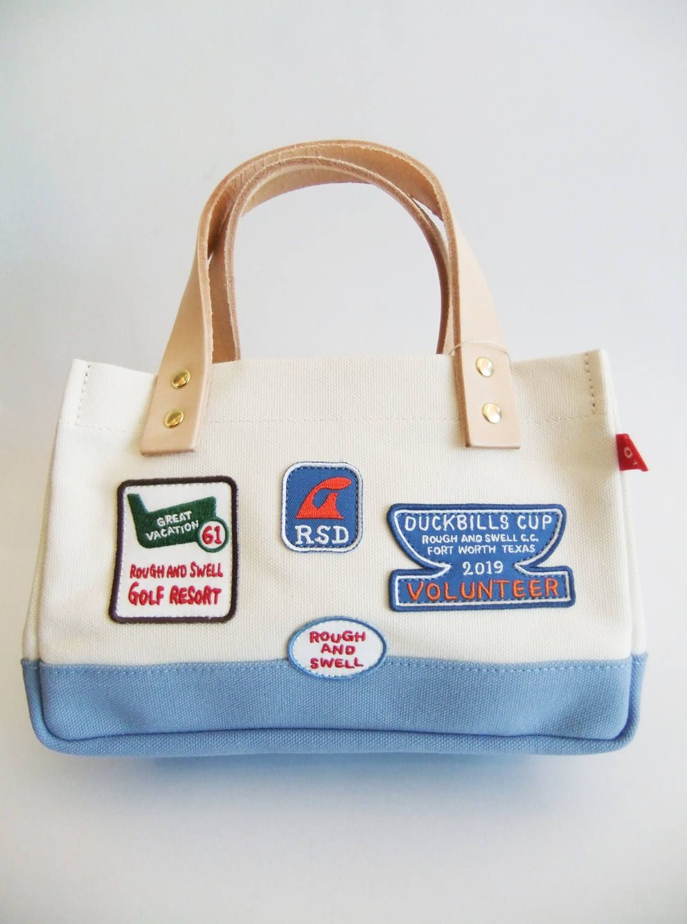 rough & swell - PATCH TOTE NAVY ミニトートバッグ ( WHITE × SAX ) | 4.444glad