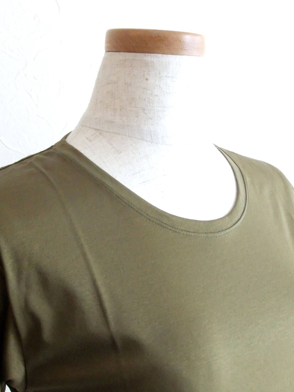 半袖 クルーネック コットン Tシャツ (オリーブグリーン)