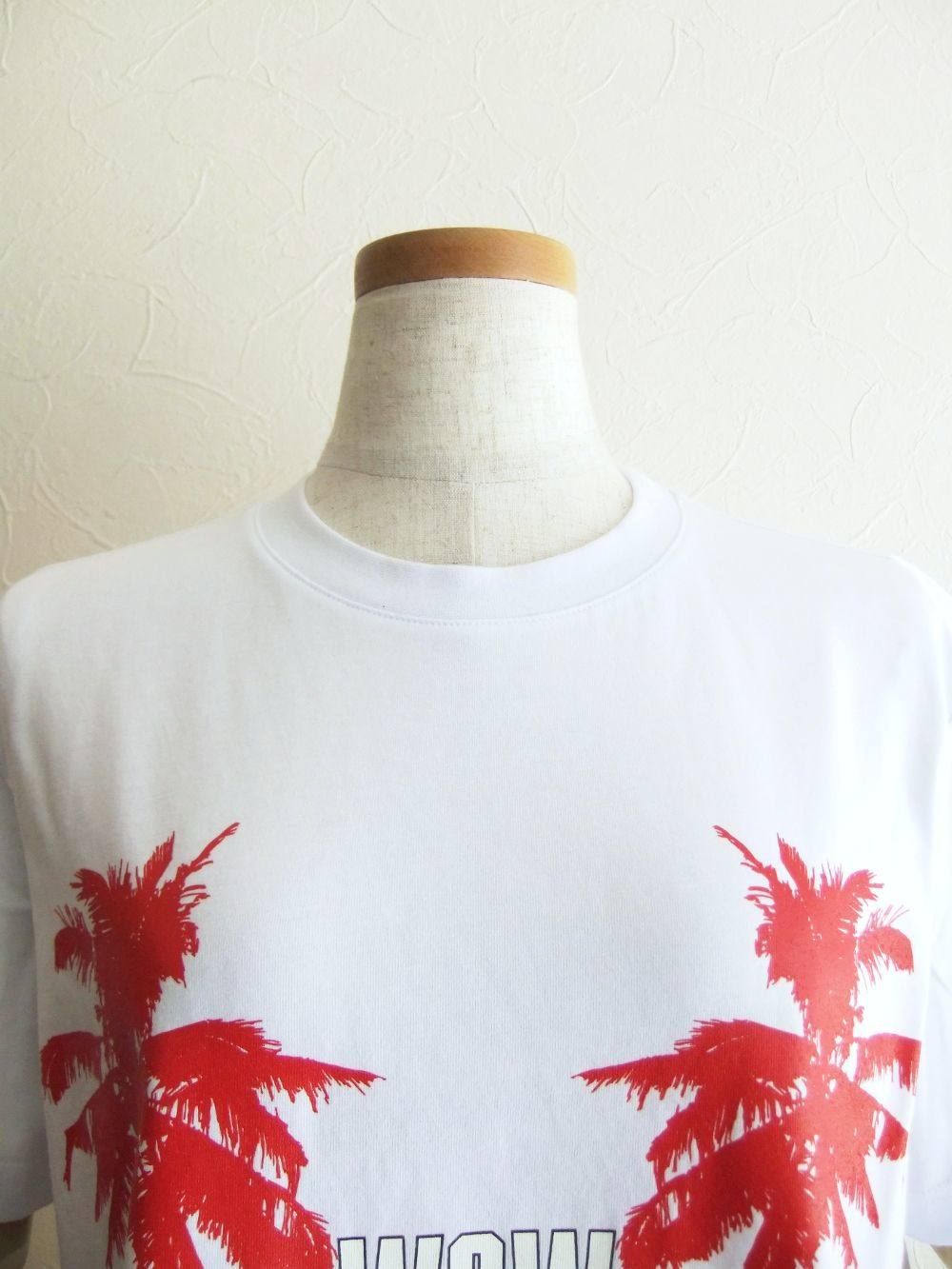 《LADIES》 WOW + ヤシの木プリント コットン Tシャツ (ホワイト)  MDM166-195296