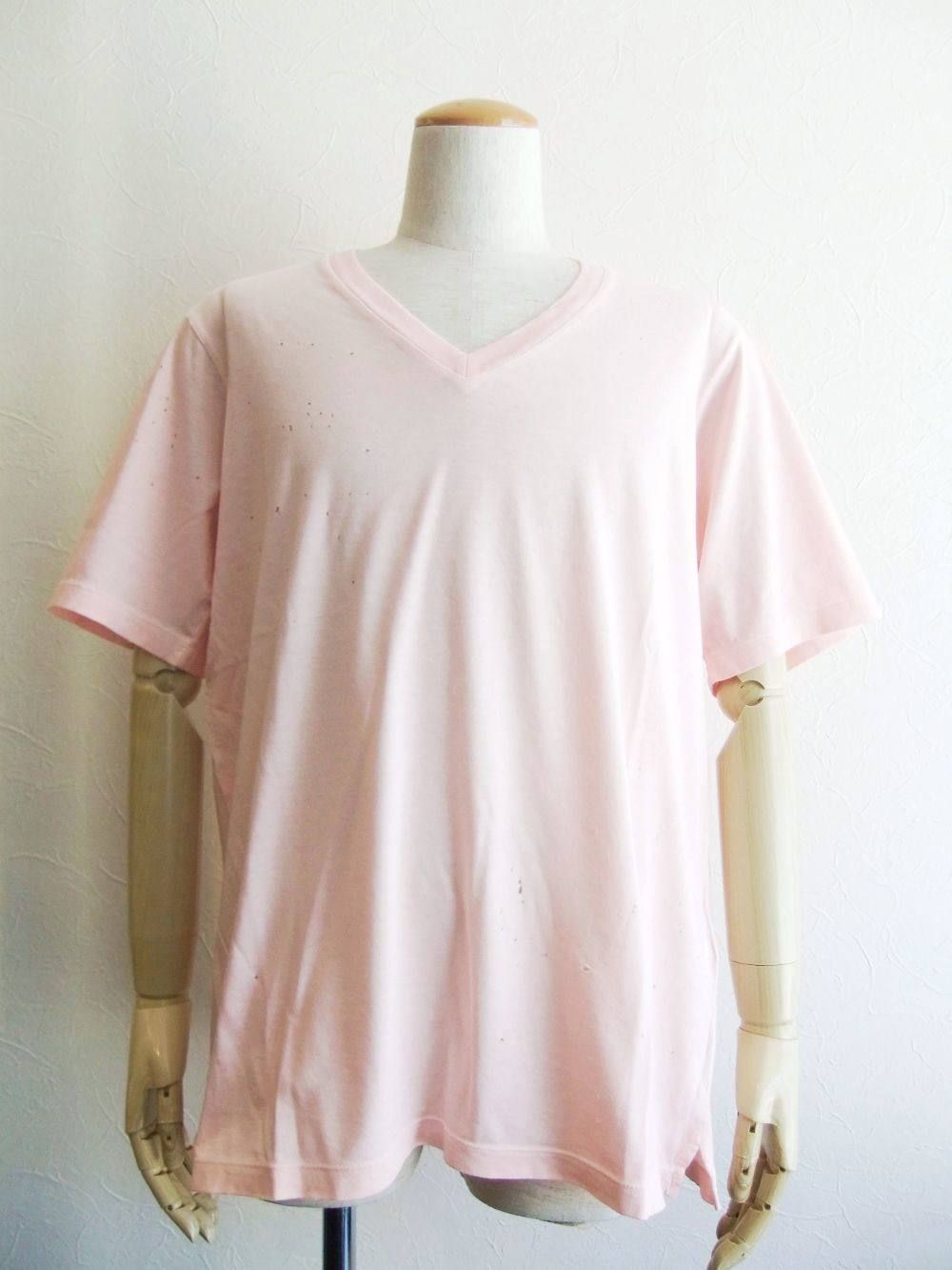 BACK ロゴプリント V-NECK T-SHIRT (PINK)  Best Fade Slouch Fit  S74GD0539