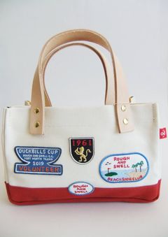 PATCH TOTE NAVY  ミニトートバッグ ( WHITE × RED )