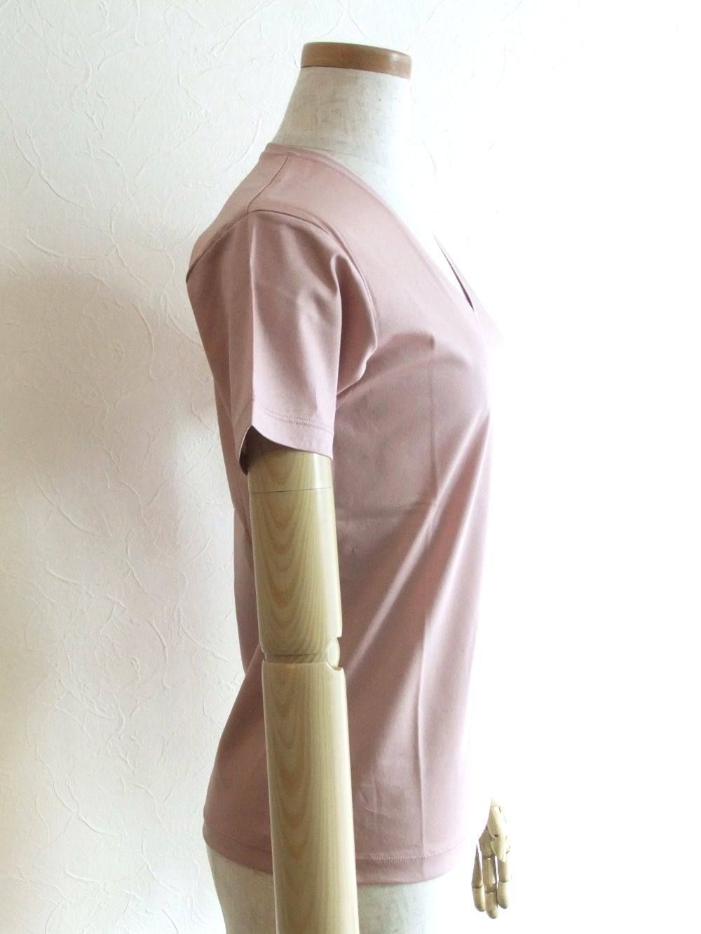 半袖 Vネック コットン Tシャツ (モスピンク)