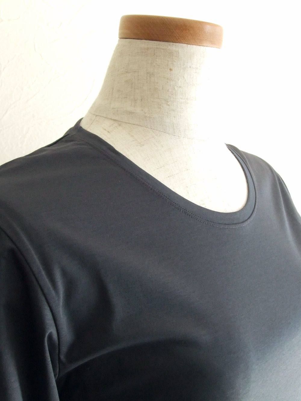 7分袖 クルーネック コットン Tシャツ (ダークグレー)