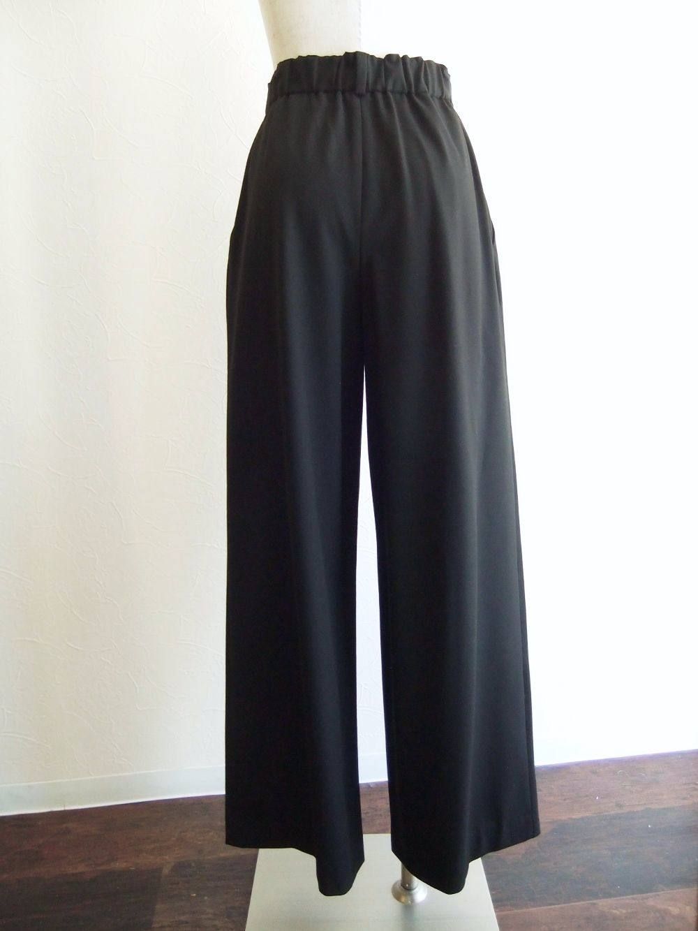 ボタンベルト付き  ワイドパンツ (ブラック)   SP-11176