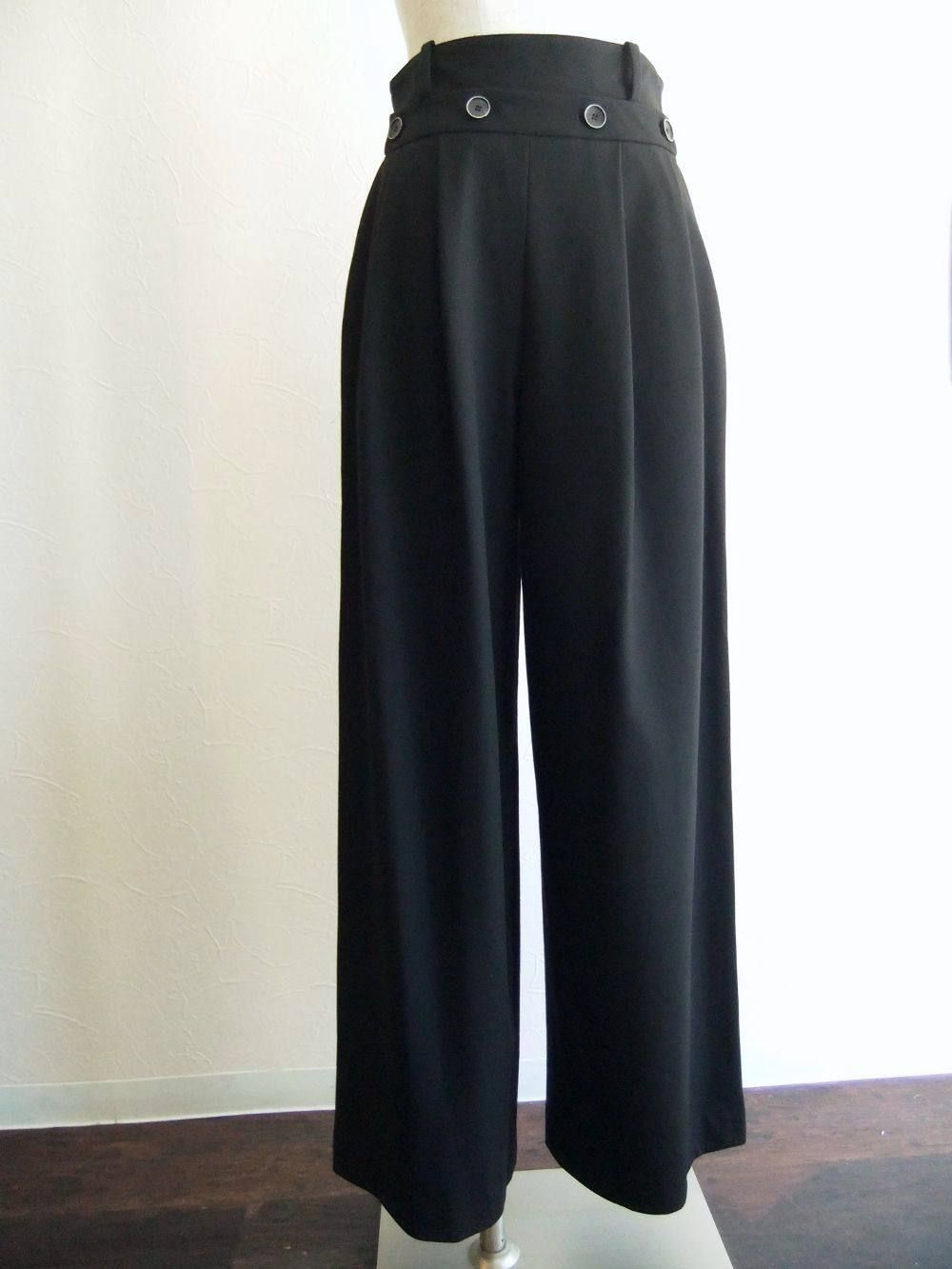 ボタンベルト付き  ワイドパンツ (ブラック)   SP-11176