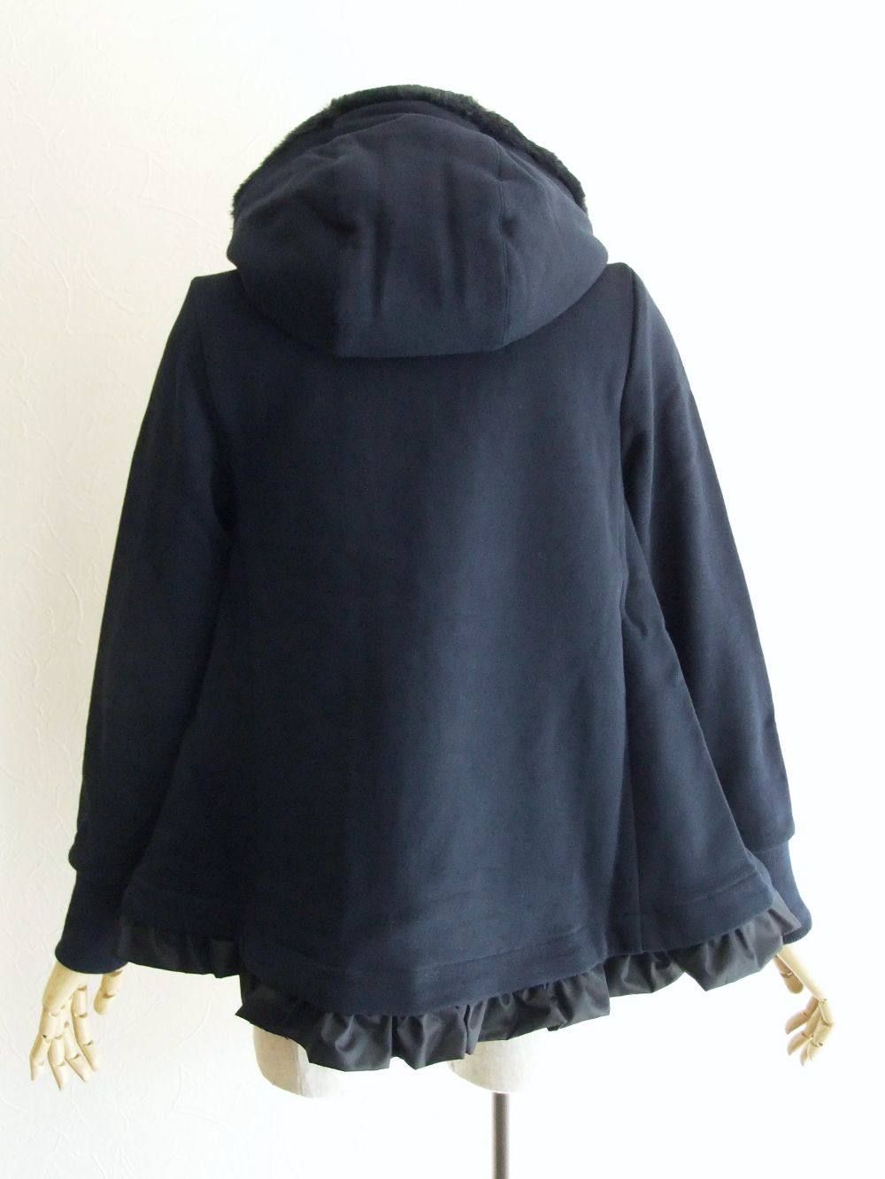 【MOOLA】 スウェット Aライン 裾フリル付き パーカー (ネイビー)  819406