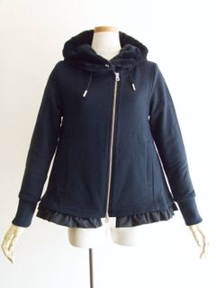 【MOOLA】 スウェット Aライン 裾フリル付き パーカー (ネイビー)  819406