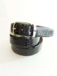 クロコダイル CROCODILE LEATHER BELT (ネイビー)