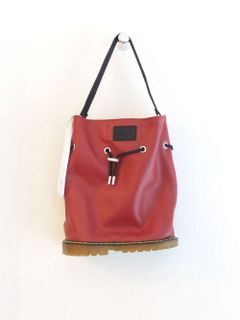 レザー 巾着型 2WAY トートバッグ   D-2 TYPE  (レッド)