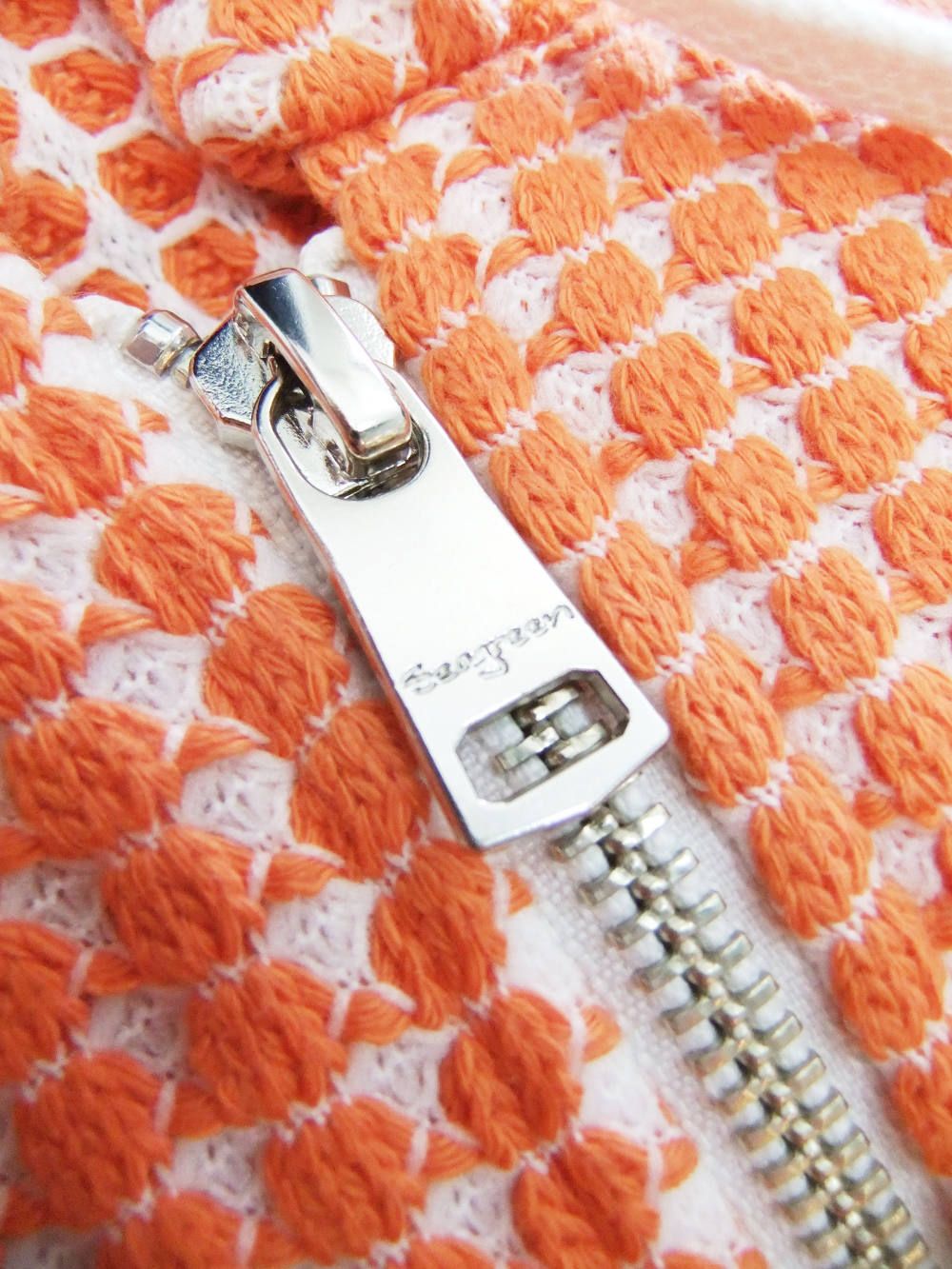 CAVIANA   コットンワッフル ダブルジップパーカー ( ORANGE )