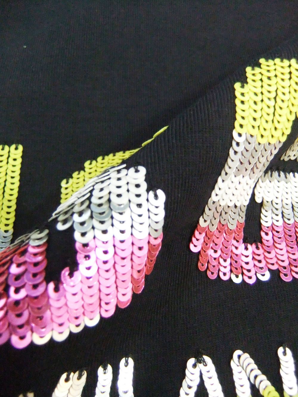 《LADIES》 スパンコール ロゴ刺繍 コットン Tシャツ (ブラック)  2841MDM218